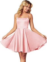 Spaghetti Straps Homecoming Dress Short Satin Puffy Cocktail SYH1