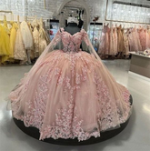 Robe de bal sexy pour quinceañera, rose poudré, dentelle, perles de cristal, décolleté cœur et fleurs, référence Y5886