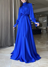 Royal Blue A-line Long Sleeves Prom Dress Royal Blue Evening Dress Y5857
