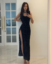 Sexy Black Sheath Evening Dress with High Split Y4358