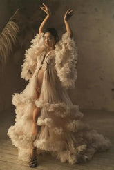 Batas de maternidad color champán para sesión de fotos VMR20