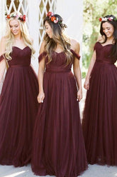 Vestidos de dama de honor color burdeos, vestidos largos de dama de honor BD087