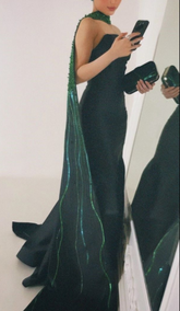 Vestido de noche negro de satén sin tirantes, elegante, para fiestas formales Y8174