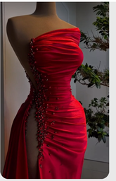 Robe de soirée rouge asymétrique en satin plissé avec fente haute, robe de cérémonie charmante Y379