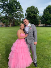 Robe de bal rose charmante en tulle à volants, coupe trapèze, référence Y2161