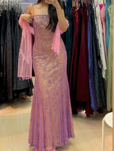 Vestido de noche de sirena de tul con tirantes finos de lujo Y8137