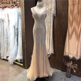 Robe de soirée sexy à col en V et manches courtes, style Dubaï, perles et diamants, modèle 2025, LA70055
