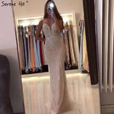 Robe de soirée sirène sexy sans manches, couleur champagne, Dubaï, 2025, perles, paillettes, dos nu, LA70400
