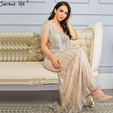 Dubai Luxury Beading Tassel Evening Dresses 2025 Latest Design Silver Mermaid Evening Gowns LA60847