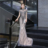 Dubai Luxury High-end Evening Dresses 2025 Champagne Grey Beaded Tassel Formal LA60811
