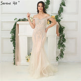 Sale Dubai Nude Boat Neck Luxury Sexy Evening Dresses Diamond Pearls Off Shoulder Evening Gowns 2025 Real Photo LA6696