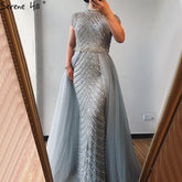 Dubai O-Neck Cap Sleeve Beading Evening Dresses 2025 Nude Sexy Mermaid Formal Dress Plus Size LA60777