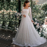 Vestido de noche sexy de lujo corte A blanco de Dubái 2025, vestido formal sexy de manga larga con cuentas LA70271