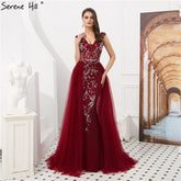 Sale Dubai Wine Red Crystal Beading Evening Dresses 2025 Backless Sexy Mermaid Fromal Evening Gowns LA60805