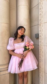 Robe de princesse miniature en tulle et maille féerique pour femme, manches bouffantes, col carré, robe de bal Y2425