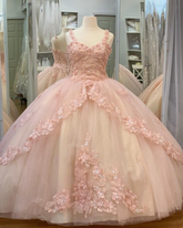 Vestido de quinceañera de tul dulce, 16 pulgadas, encaje rosa, fiesta, flores, brillante, vestido de graduación Y3027
