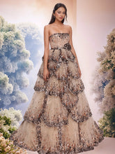 Robe de bal bustier de luxe ornée de perles florales 3D scintillantes