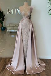 Robe de bal longue et élégante en satin, coupe trapèze, sans manches, en dentelle pailletée