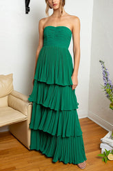 Baoleely Khalani | Strapless Emerald Green Ruffle Multi-Layer Long Prom Dress