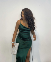 Robe de soirée longue élégante vert émeraude, robe fourreau vert émeraude Y2177