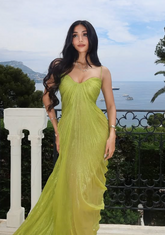 Vestido largo de fiesta verde sexy con tirantes finos, vestido de noche Y7925