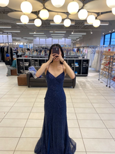 Robe de bal longue sirène bleu marine scintillante, robe de soirée bleu marine Y2917