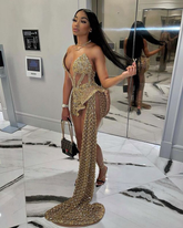 Vestidos cortos africanos para niñas, sin mangas, con lentejuelas doradas y purpurina, modelo Y548