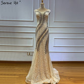 On Sale No Return No Refund Sale Gold O-Neck Luxury Dubai Design Evening Dresses 2025 Lace Pearls Crystal Mermaid Formal Dress LA60897
