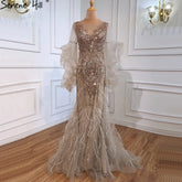 Robe de soirée sirène à manches longues et pétales dorés, luxueuse robe de soirée sexy à paillettes scintillantes et perles, LA70410, 2025