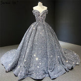 Robe de mariée grise argentée à paillettes, 2025, Dubaï, sans manches, robe de mariée de luxe sexy, HM66742, sur mesure
