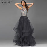 Sale Grey Sleeveless Sexy A-Line Evening Dresses Design 2025 Backless Beading Crystal Evening Gowns Real Photo LA70144