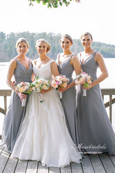 Grey Chiffon Classic A-line Bridesmaid Dresses, Maid Of Honor Dresses