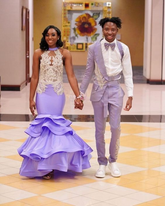 Vestido de fiesta lila con apliques de sirena, vestido de noche lila Y6171