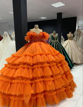 Encantador vestido de baile naranja con volantes, vestido naranja para quinceañera Y6577