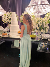 Vestido de noche verde menta de un solo hombro, vestido de dama de honor Y5101