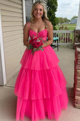 Robe de bal longue à fines bretelles en tulle superposé, robe de soirée