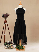 Vestido de dama de honor de corte A, de gasa, con escote joya y tirantes finos