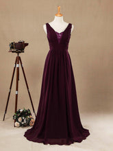 A-Line V-neck Chiffon Bridesmaid V-back Straps with Sequined neckline Evening Dresses
