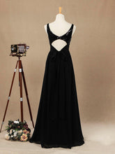 A-Line V-neck Floor Length Chiffon match Sequins Bridesmaid Dress with Ruching Pleats