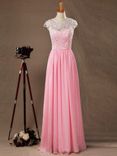 A-Line/Princess Bridesmaid Dress Chiffon Match Lace Scoop Neck Cap Sleeves