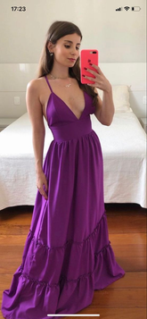 Robe de bal violette à fines bretelles et col en V, robe de soirée violette simple Y2349