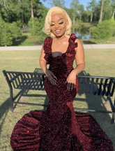 Burgundy Sequins Mermaid Long Prom Dress Burgundy Evening Dress Y6507