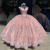 Vestido de quinceañera con apliques 3D y hombros descubiertos para fiesta de cumpleaños número 15 Y6298