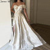 Robe de soirée longue ivoire asymétrique, sexy, en solde, motif floral fait main, style Dubaï, LA60947, 2025