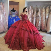 Robe de Quinceañera rouge ornée de sequins et de perles, décolleté cœur, robe de bal de princesse, modèle Y4257