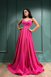 Vestido largo de noche fucsia con escote corazón y abertura Y6166