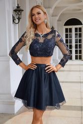 Robe de soirée brodée à col rond et manches longues pour femme, tenue de soirée pour demoiselle d'honneur, mariage, plage, fête, 28103