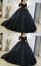 Black Long Sleeve Ball Gown Wedding Dresses Y5754