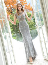 Baoleely Mermaid / Trumpet Beaded Luxurious Sexy Formal Evening Dresses Cap Sleeves Floor Length