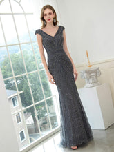 Baoleely Mermaid / Trumpet V-neck Beaded Luxurious Sexy Formal Evening Dresses Cap Sleeve Floor Length Prom Dresses